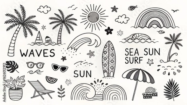 Obraz Tropical Beach Vibes, Summer Surf and Sun Art