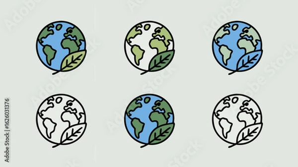 Fototapeta Earth globe with leaf illustration representing environmental conservation and sustainability