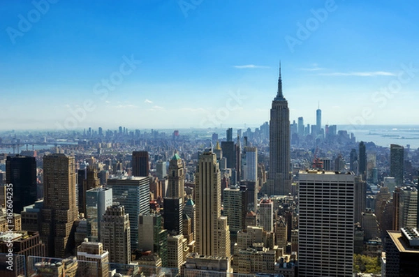 Fototapeta New York City skyline from viewpoint, urban skyscrapers of Manhattan aerial view
