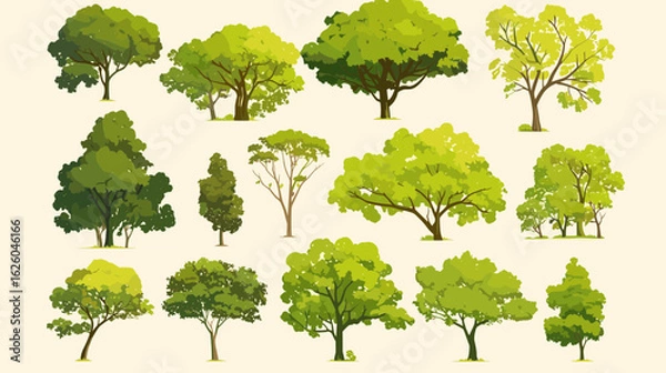 Fototapeta Diverse Tree Collection: A vibrant assortment of trees showcases a variety of shapes and verdant hues. This image brings the essence of nature.