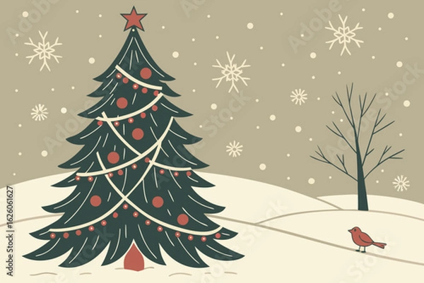 Obraz christmas tree in the snow illustration 