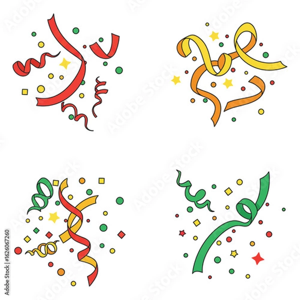 Fototapeta Colorful confetti and streamers bursting with celebration and joyful party atmosphere