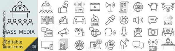 Obraz 線の編集ができるマスメディアに関するアイコンセット（アウトライン化していない）
