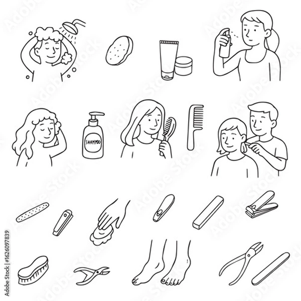 Obraz Set of web icons for beauty and spa in linear style. Spa treatments, skin and hair care, . Vector illustration.