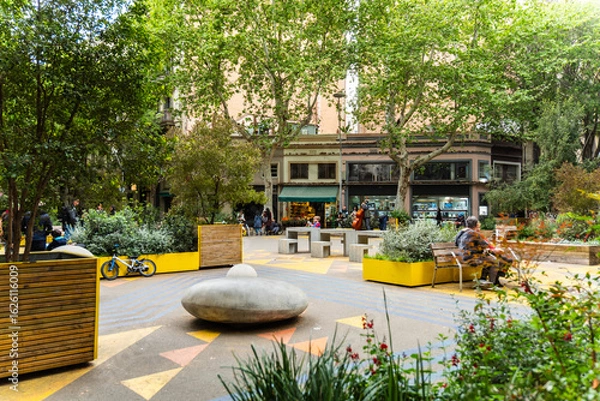 Obraz Superblock oder Superilla im Viertel Sant Antoni, für Autos stark eingeschränkter Bereich der Stadt in Barcelona, Spanien