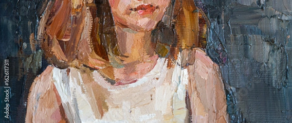 Obraz Impressionist oil painting of two girls in white dresses sharing a quiet, affectionate moment.