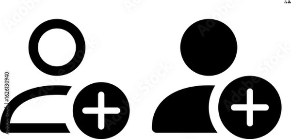 Fototapeta Vector person with plus icon in outline and solid styles for UI and web design, 48px, 10% margin
