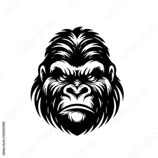 Obraz Fierce Black and White Gorilla Head Illustration.