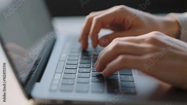 Fototapeta Close-up of Hands Typing on a Laptop Keyboard