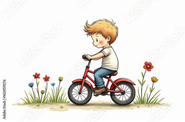 Obraz little boy riding a bicycle