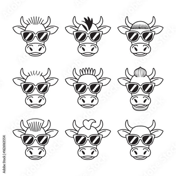 Obraz cow head icon set outline silhouette vector illustration on white background