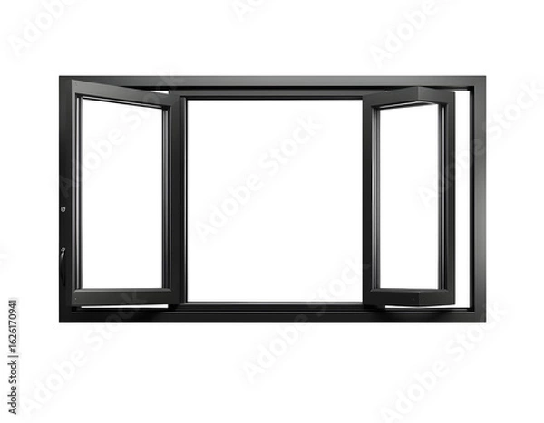 Fototapeta Open Black Window Frame with Transparent Background