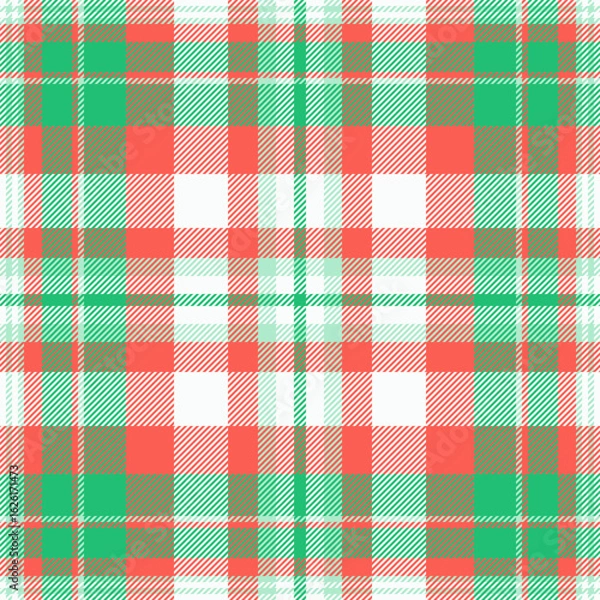 Fototapeta Vibrant coral, mint green, and taupe plaid pattern.  Perfect for textile design, apparel, or festive backgrounds.  This cheerful, seamless texture evokes feelings of warmth and style.