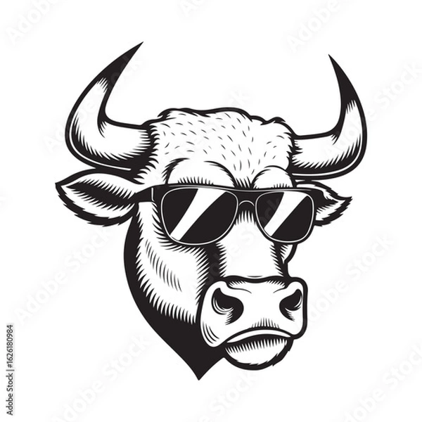 Obraz cow head icon with sunglass vector illustration on white background