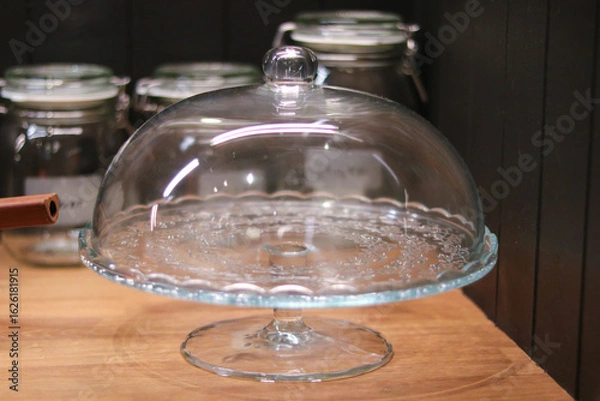 Fototapeta Elegant Clear Glass Cake Stand with Dome Lid