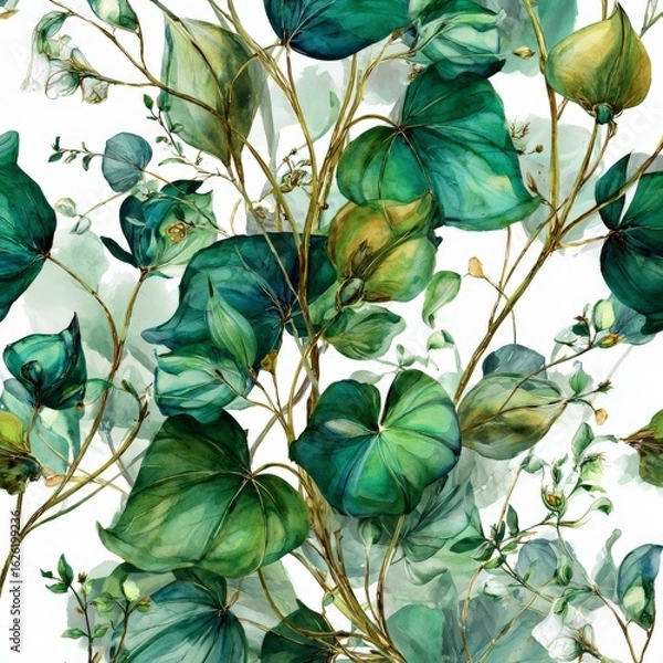 Fototapeta Vibrant Green Leaves and Delicate Florals in an Elegant Clip Art Design Generative AI