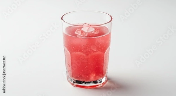 Fototapeta Refreshing Pink Drink with Ice Cubes in Tall Glass, Isolated on White