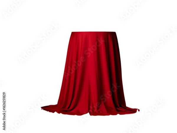 Fototapeta Png elegant red silk fabric draped over a round object, isolated on transparent background, creating a luxurious and smooth texture for product presentation or stage reveal transparent background