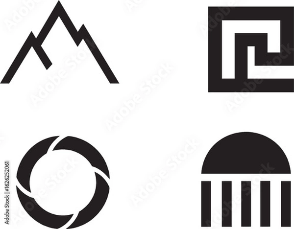 Fototapeta Black & White Symbolism,
Abstract Silhouette Logos,
Minimalist Geometry Icons,
Modern Vector Motifs,
Visual Metaphors in Form,
Creative Symbols  ,black and white silhouette