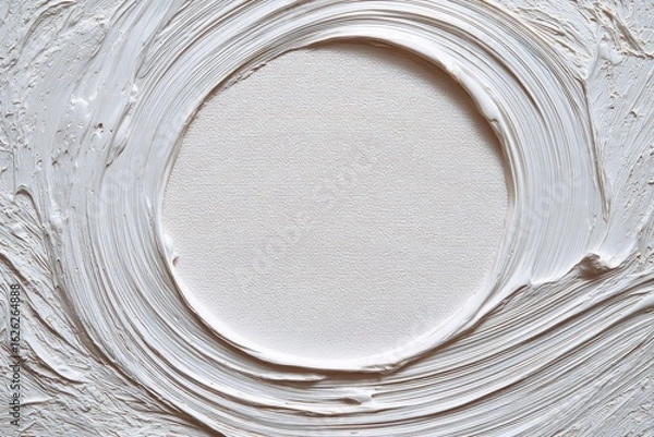 Fototapeta Abstract creamy white textured circle frame on light beige background