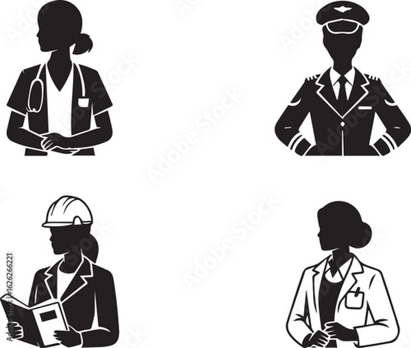Fototapeta Profession Silhouettes Doctor, Pilot, Engineer, Scientist