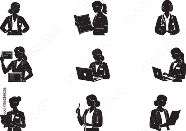 Fototapeta Silhouette Collection of Female Professionals in Various Activities