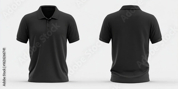Obraz Black polo t shirt mock up template design with realistic front and back display. Cotton fabric styled for branding and casual fashion. Ideal for apparel advertisement visuals.