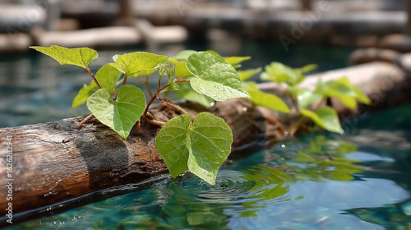 Obraz Verdant tendrils thrive on submerged log