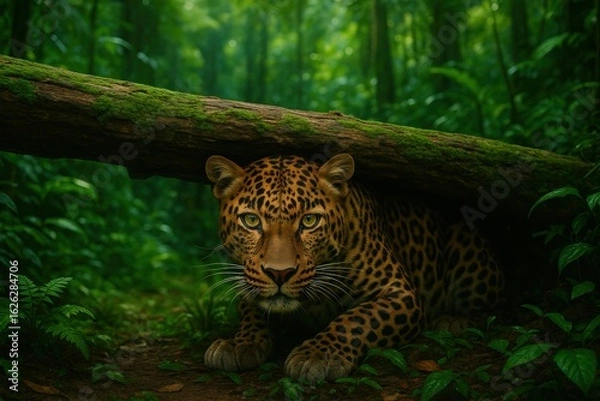 Fototapeta Majestic Leopard Hidden in Lush Jungle
