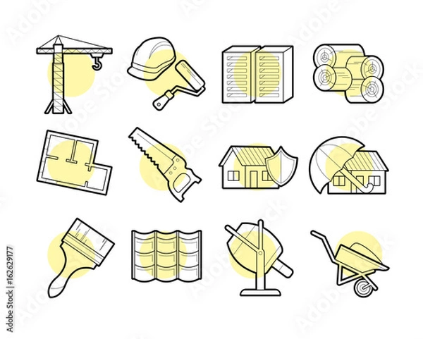 Fototapeta Set of building icons with lines