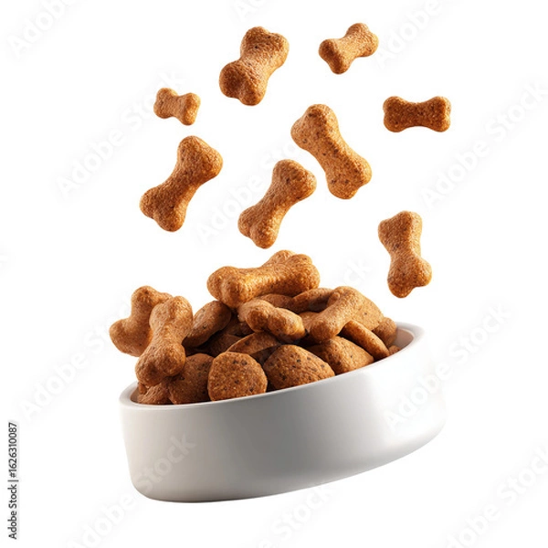 Fototapeta dog food falling into bowl at 45 degree angle 3d render
