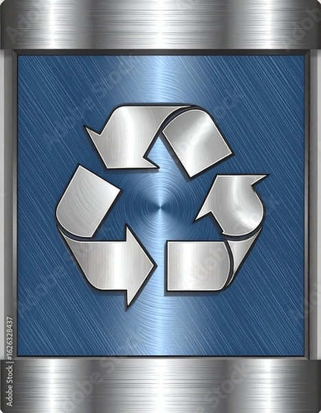 Fototapeta A blue metallic recycling symbol representing eco-friendly practices and sustainable development.