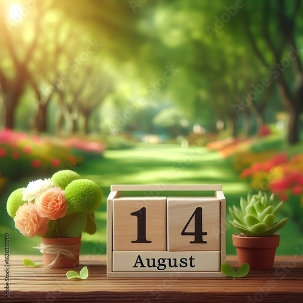 Fototapeta Pakistani Independence Day Wooden Box Design with 14 August Text.