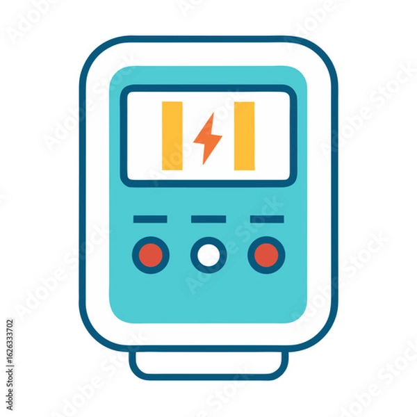 Fototapeta Flat design illustration of a portable electronic device with a digital display showing a lightning bolt symbol