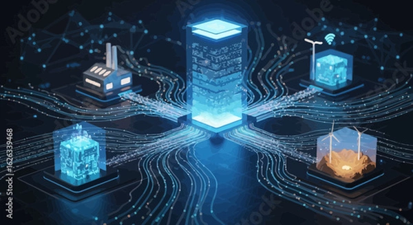 Fototapeta Digital City Data Flow Connection With Smart Industry Concept