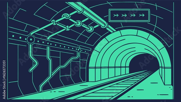Fototapeta Underground subway station illustration with train tracks and tunnel vector design for transportation art