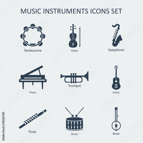 Fototapeta Music instruments icons set. Vector