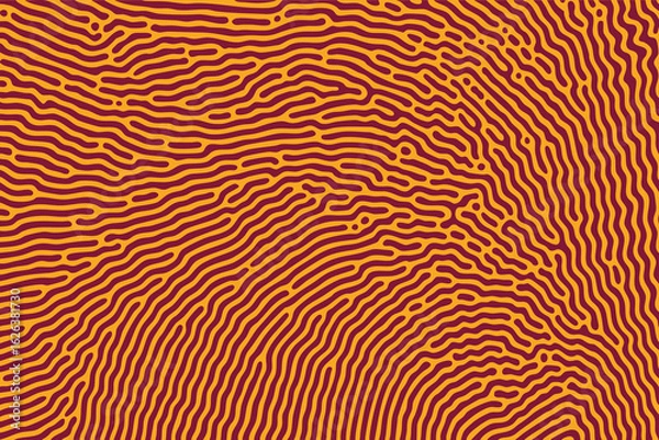 Obraz Abstract Turing pattern background with organic, flowing lines. Generative art in warm yellow and maroon colors. Ideal for modern digital design, science-themed projects, and vibrant textures.