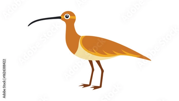 Fototapeta Curlew bird with long beak and delicate stance ideal for marshland and birdwatching visuals Vector illustration.
