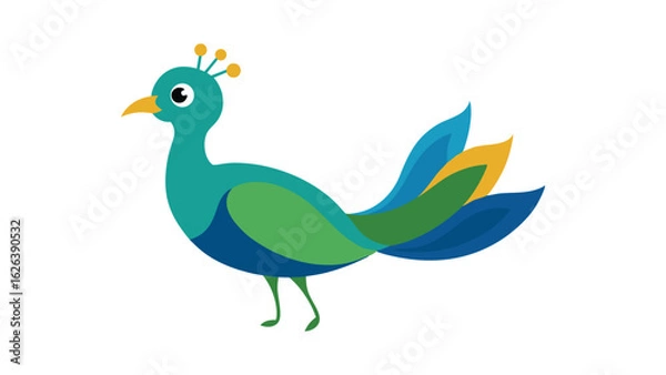 Fototapeta Peacock bird with grand fanned tail in proud pose suitable for luxury and decorative bird themes Vector illustration.