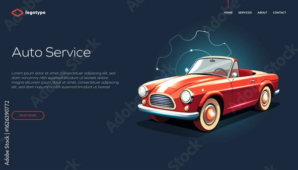 Fototapeta Car Repair Service, Auto Diagnostics Center, Automobile Maintenance Station Vector Web Banner, Landing Page Template.