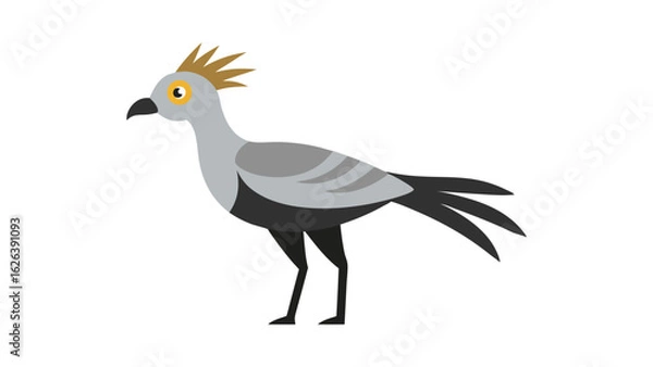 Fototapeta Secretary bird standing tall with crest feathers ideal for unique raptor and grassland bird visuals Vector illustration.