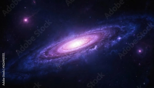 Obraz Orion Nebula breathtaking view of deep purple and pink celestial formation. Vibrant colors, bright stars scattered. Majestic backdrop of Orion Belt, cosmic fabric of space.