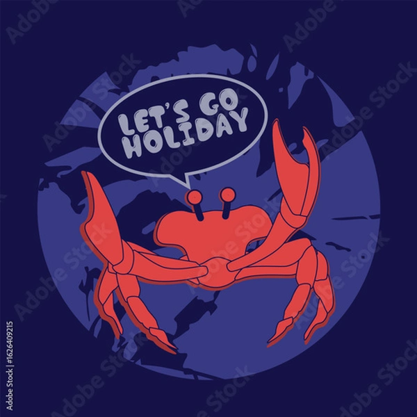 Fototapeta  summer typography with a crab illustration. vector t-shirt graphics