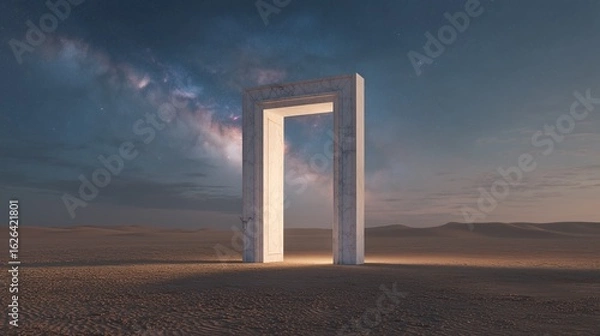 Obraz Glowing Ornate Doorway in Desert with View of Nebula and Starfield