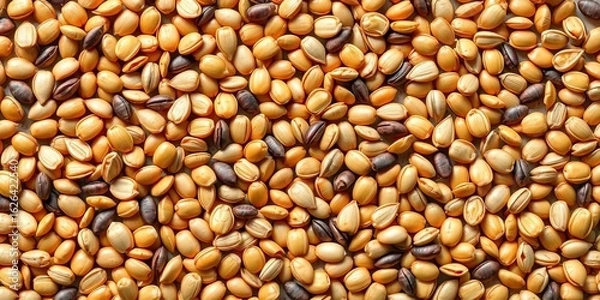 Fototapeta A whimsical scattering of sunflower seeds, some hulls removed, playfully arranged,   still life,  hulls