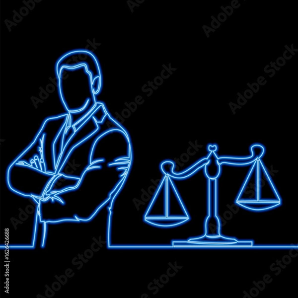 Fototapeta Businessman with Scales Concept of Justice, Balance, and Ethical Decision-Making in Business icon neon glow vector illustration concept