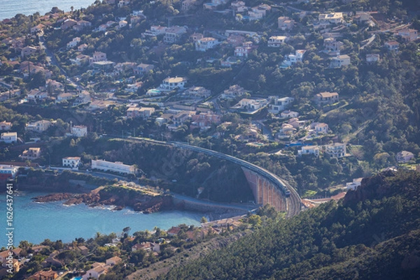 Obraz train bridge far away with city