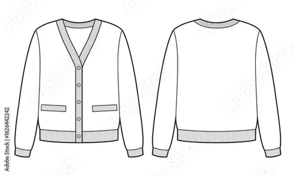 Obraz Woman knitted classic cardigan technical sketch