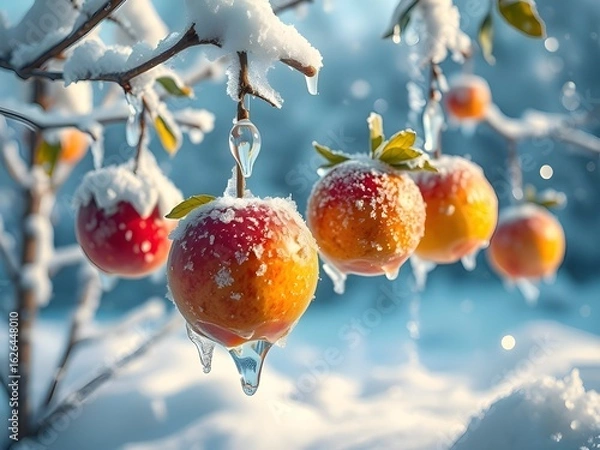 Fototapeta red apple in snow